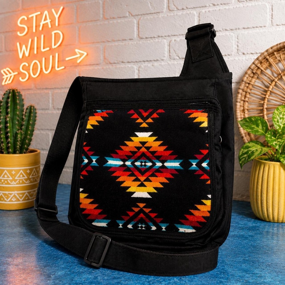 Everest Southwestern Aztec Woven Crossbody Bag Black Boho Festival Shoulder Bag